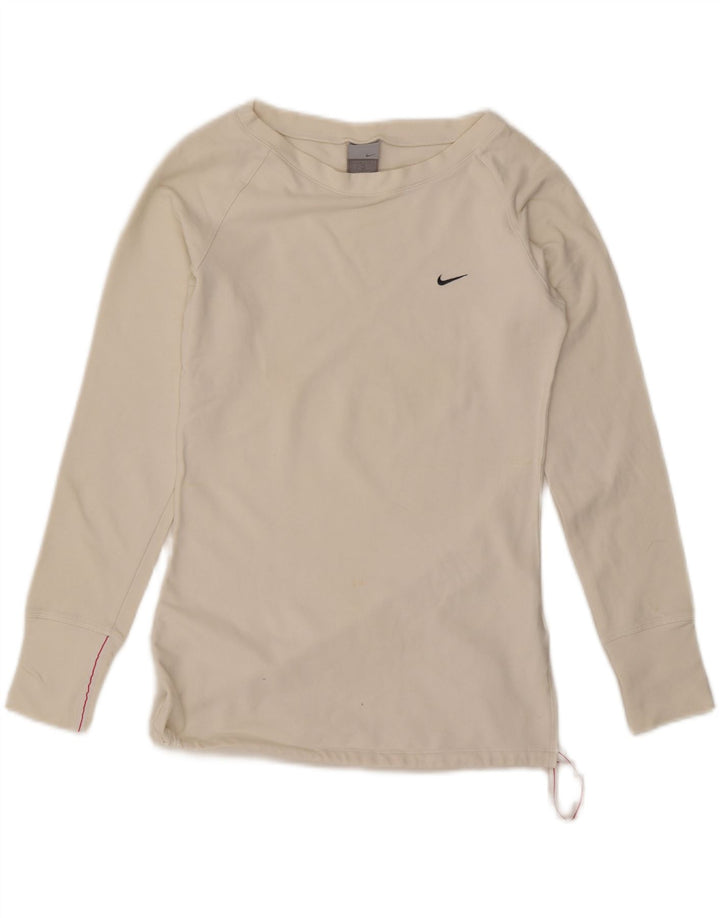 Nike Womens Top Long Sleeve UK 10/12 Medium White Cotton