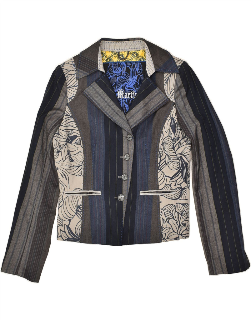 VINTAGE Womens Crop 4 Button Blazer Jacket UK 16 Large Navy Blue Striped | Vintage Vintage | Thrift | Second-Hand Vintage | Used Clothing | Messina Hembry 