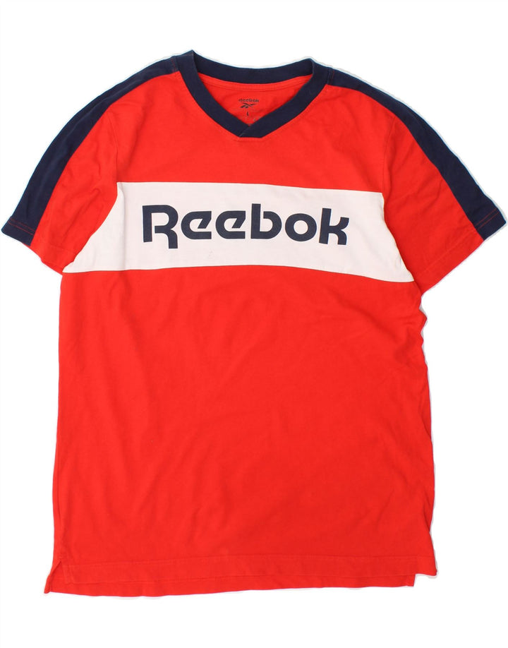 REEBOK Mens Graphic T-Shirt Top Large Red Colourblock Cotton Vintage Reebok and Second-Hand Reebok from Messina Hembry 