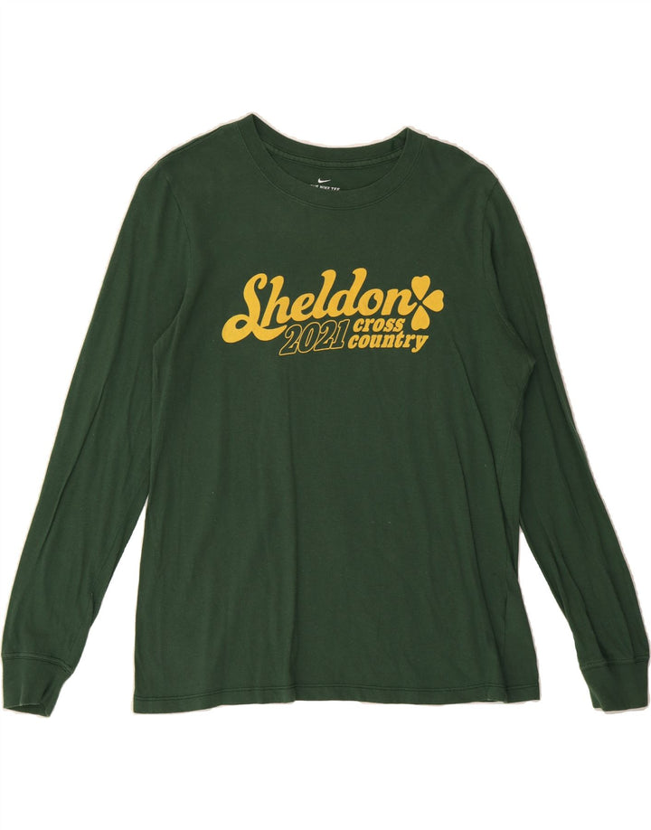 NIKE Womens Graphic Top Long Sleeve UK 14 Medium Green Cotton Vintage Nike and Second-Hand Nike from Messina Hembry 