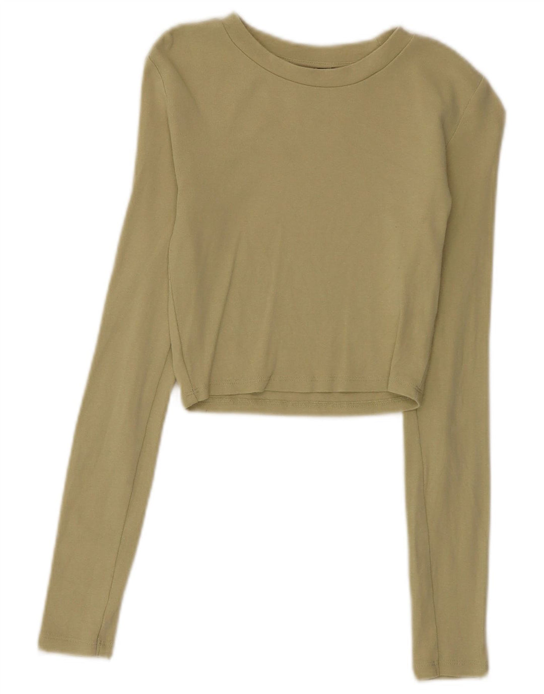 Zara Womens Crop Top Long Sleeve UK 8 Small Khaki Cotton