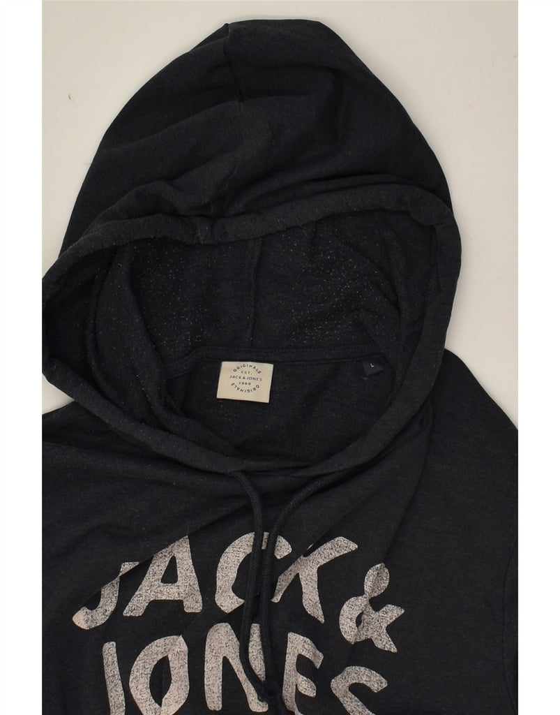 JACK & JONES Mens Graphic Hoodie Jumper Large Navy Blue Cotton | Vintage Jack & Jones | Thrift | Second-Hand Jack & Jones | Used Clothing | Messina Hembry 