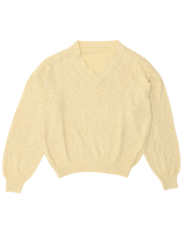 Vintage Womens V-Neck Jumper Sweater IT 50 XL Beige