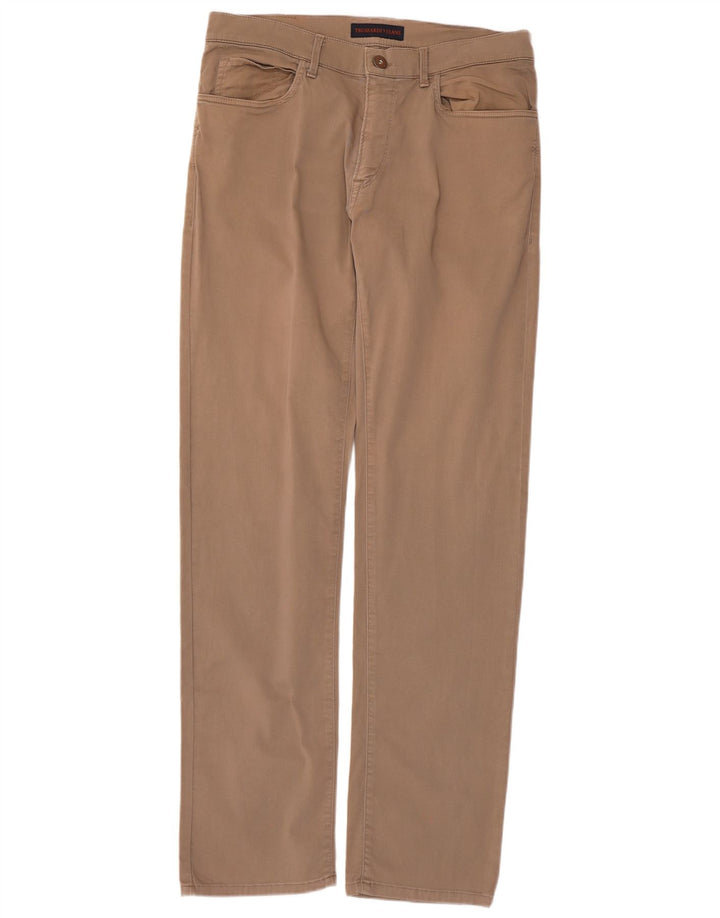 Trussardi Mens Straight Casual Trousers W35 L33 Beige Polyester