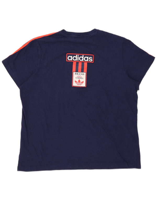 Adidas Womens Three Stripes Graphic T-Shirt Top UK 24/26 2XL Navy Blue