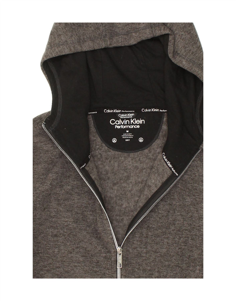 CALVIN KLEIN Womens Graphic Hooded Fleece Jacket UK 14 Medium Grey | Vintage Calvin Klein | Thrift | Second-Hand Calvin Klein | Used Clothing | Messina Hembry 