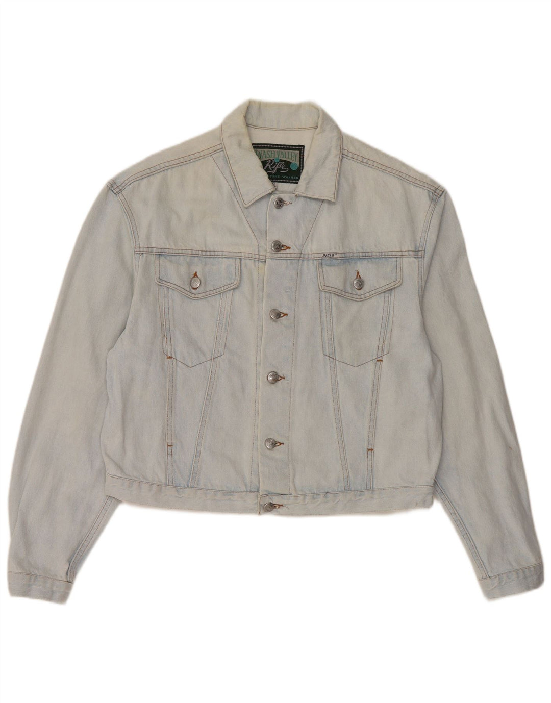 RIFLE Womens Crop Oversized Denim Jacket UK 10 Small Blue Cotton