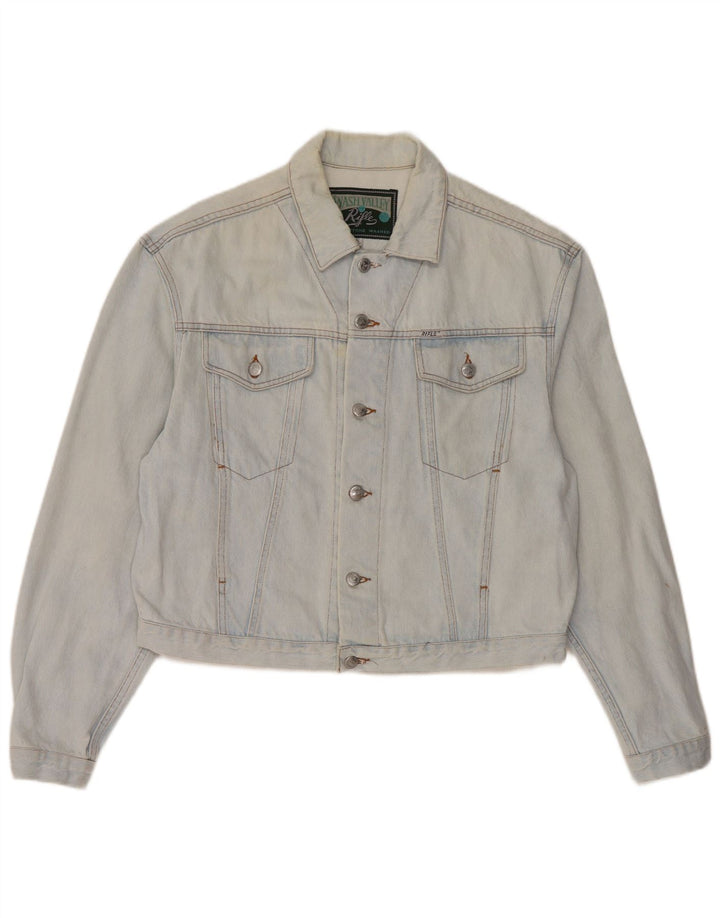 RIFLE Womens Crop Oversized Denim Jacket UK 10 Small Blue Cotton