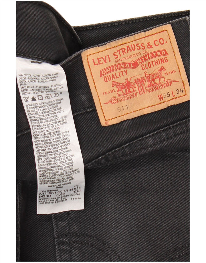 LEVI'S Mens 511 Slim Jeans W36 L34 Black Cotton