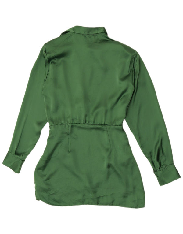 Zara Womens Long Sleeve Shirt Dress UK 12 Medium Green Polyester