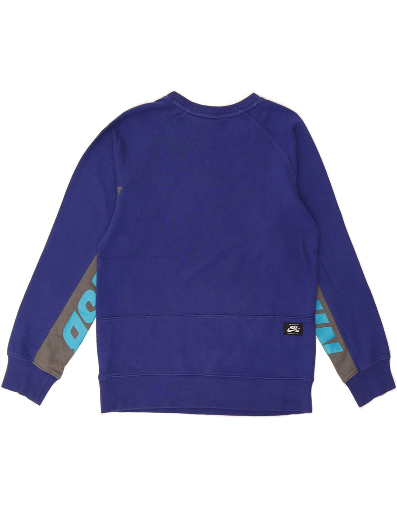 NIKE Boys Graphic Sweatshirt Jumper 11-12 Years Large Blue Colourblock Vintage Nike and Second-Hand Nike from Messina Hembry 