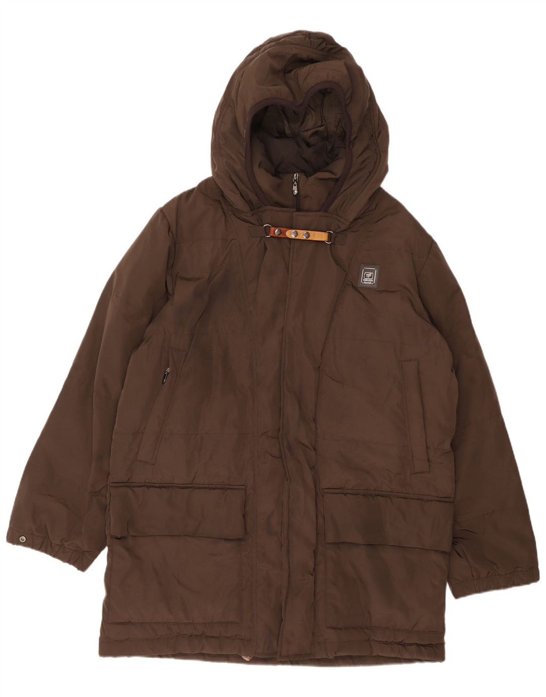 Piero Guidi Mens Hooded Padded Coat UK 40 Large Brown Polyester