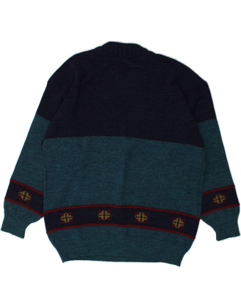 VINTAGE Mens Crew Neck Jumper Sweater IT 52 Large Navy Blue Animal Print | Vintage Vintage | Thrift | Second-Hand Vintage | Used Clothing | Messina Hembry 
