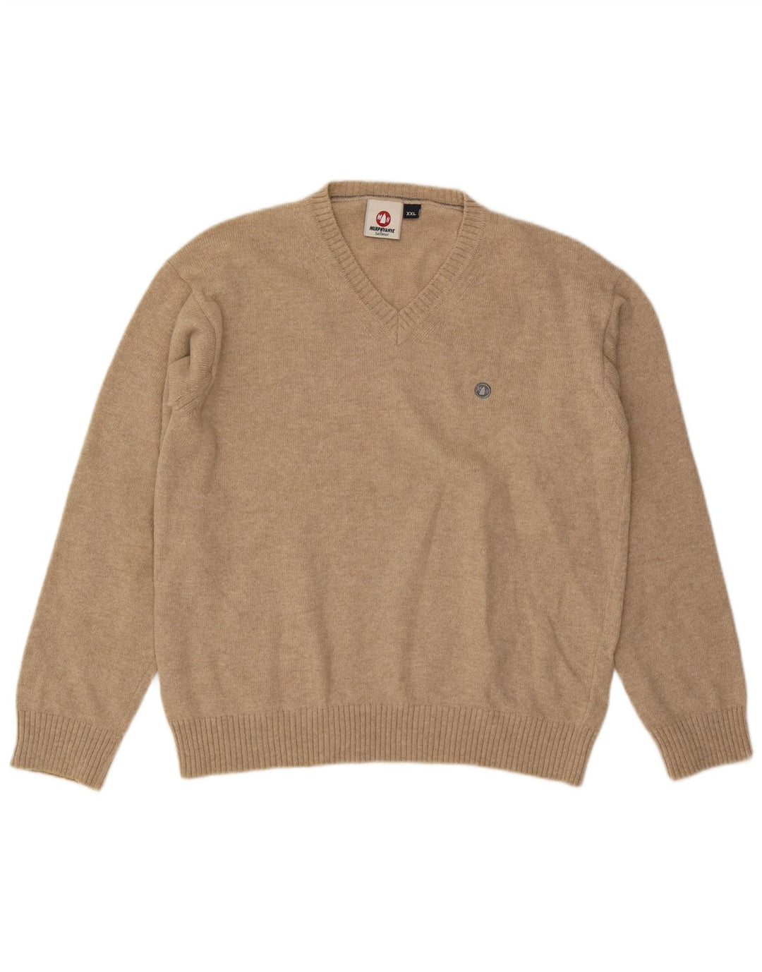 Murphy & Nye Mens V-Neck Jumper Sweater 2XL Beige Wool