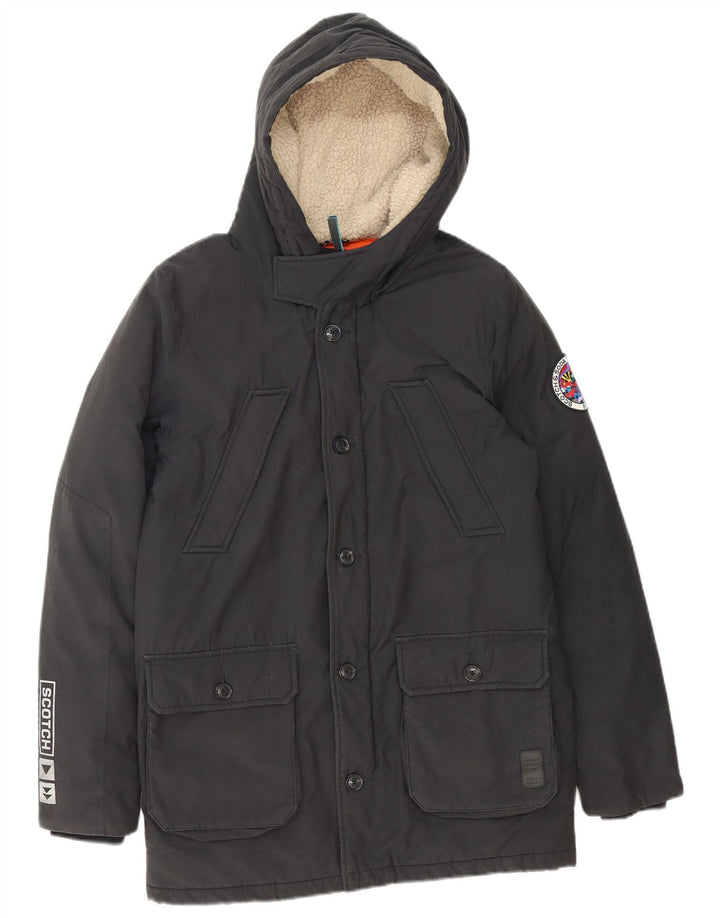 Scotch & Soda Boys Hooded Padded Jacket 15-16 Years Grey Polyester