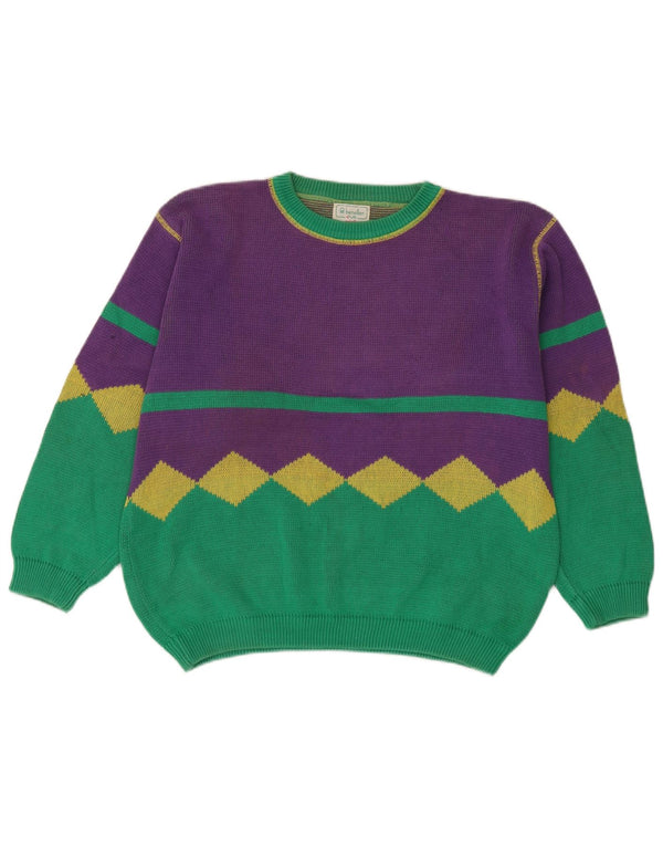 Benetton Womens Boat Neck Jumper Sweater IT 48 XL Purple Colourblock Cotton