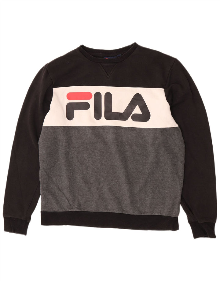 Fila Mens Graphic Sweatshirt Jumper Small Black Colourblock Cotton