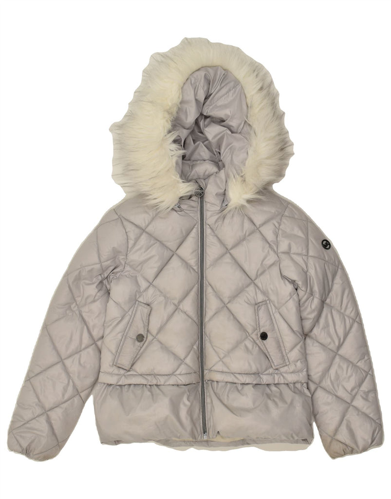 MICHAEL KORS Girls Hooded Padded Jacket 10-11 Years Grey Polyester | Vintage Michael Kors | Thrift | Second-Hand Michael Kors | Used Clothing | Messina Hembry 