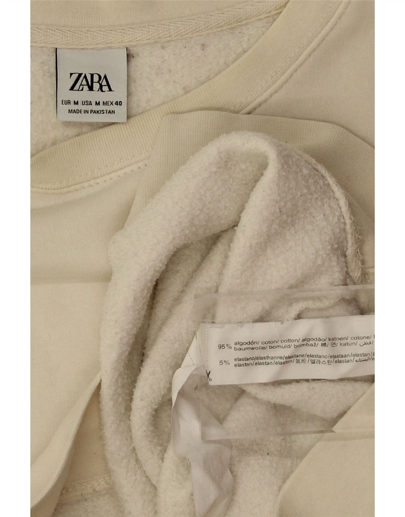 ZARA Womens Oversized Sweatshirt Jumper UK 14 Medium White Cotton Vintage Zara and Second-Hand Zara from Messina Hembry 