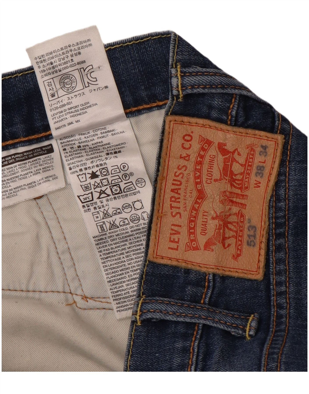 Levi's Mens 513 Slim Straight Jeans W38 L31 Blue Cotton