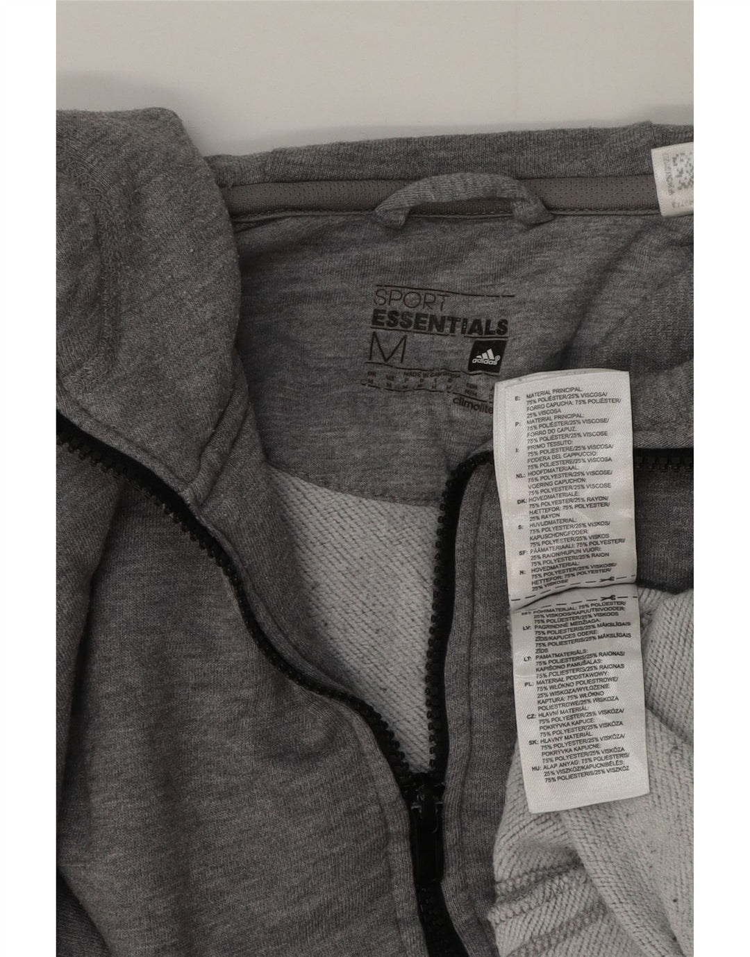 Adidas Mens Zip Hoodie Sweater Medium Grey Cotton