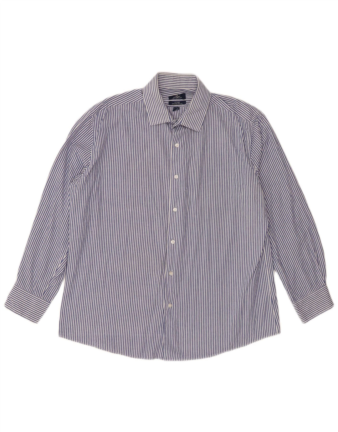Dockers Mens Fitted Shirt Size 16 16 1/2 Large Blue Striped Cotton