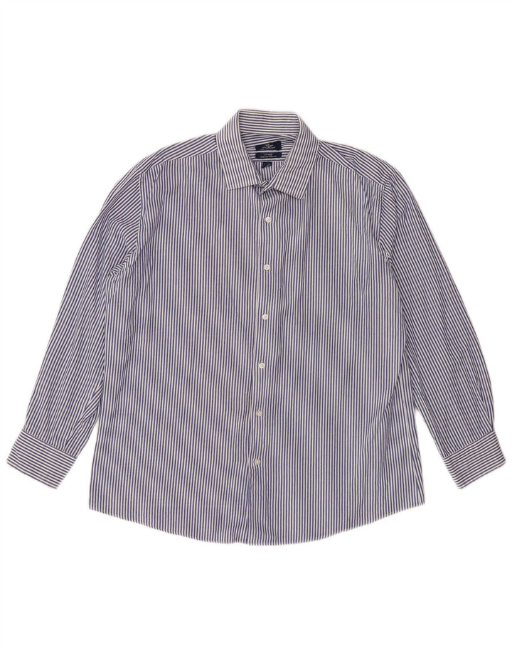Dockers Mens Fitted Shirt Size 16 16 1/2 Large Blue Striped Cotton