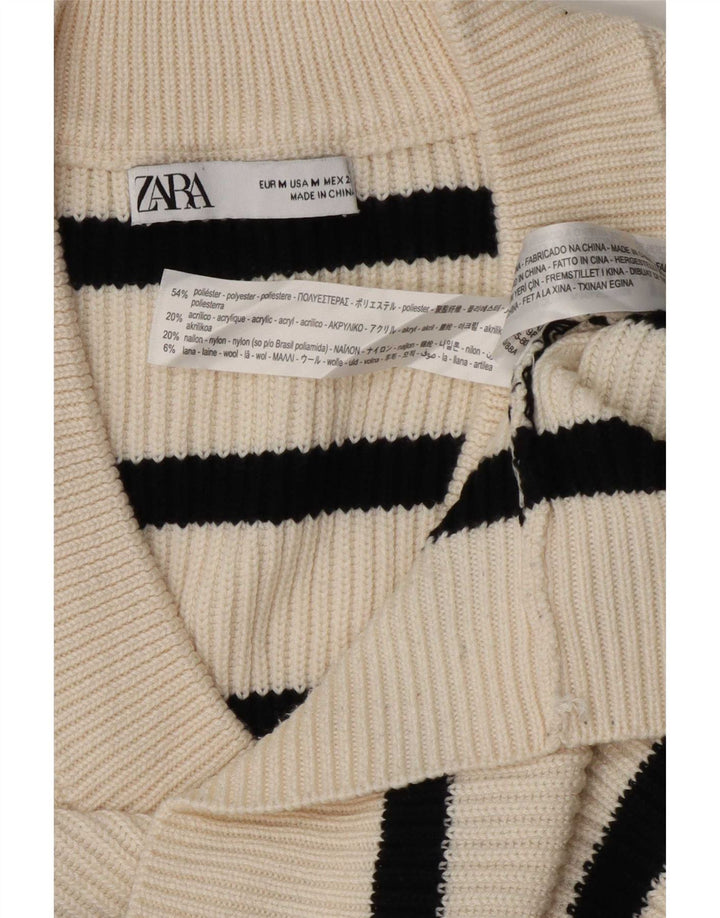 Zara Womens Vest Tank Top UK 14 Medium Off White Striped Polyester