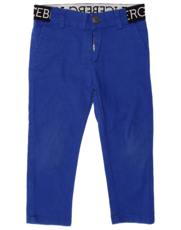ICEBERG Boys Graphic Chino Trousers 2-3 Years W24 L14 Blue Colourblock