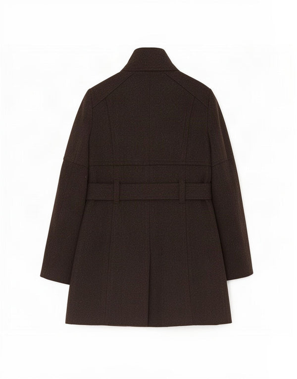Benetton Womens Overcoat IT 42 Medium Brown Herringbone Wool