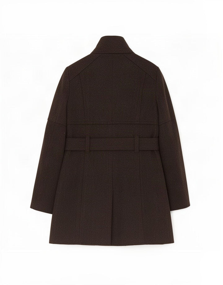 Benetton Womens Overcoat IT 42 Medium Brown Herringbone Wool