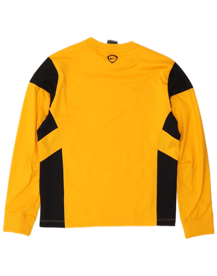 Nike Boys Dri Fit Top Long Sleeve 12-13 Years Large Yellow Colourblock