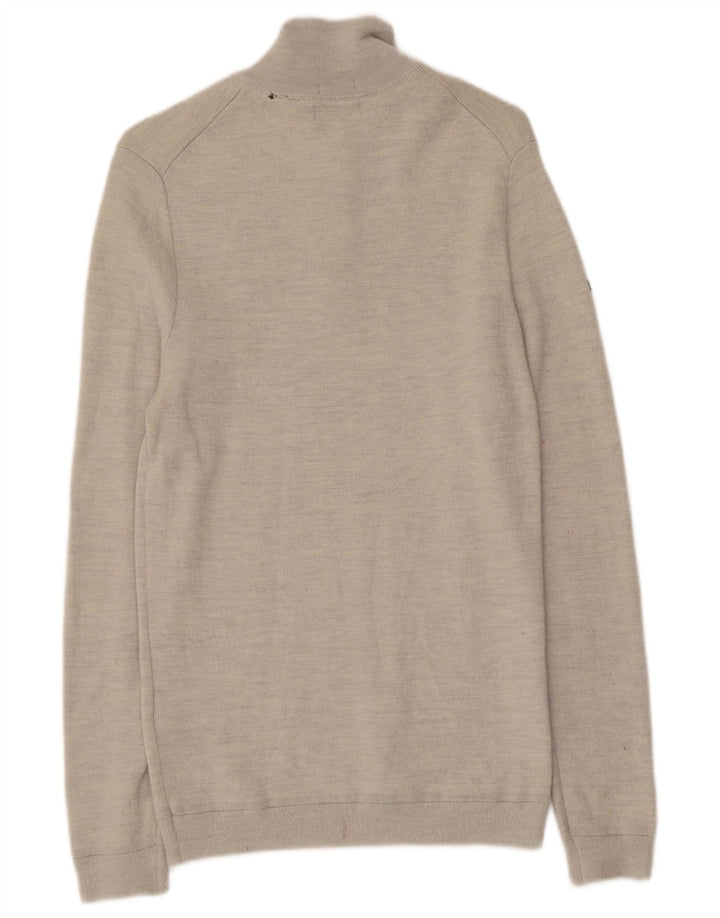 SUPERDRY Mens Zip Neck Jumper Sweater XS Grey Wool