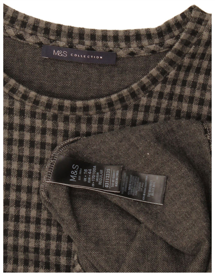 Marks & Spencer Womens 3/4 Sleeve Shift Dress UK 16 Large Grey Gingham