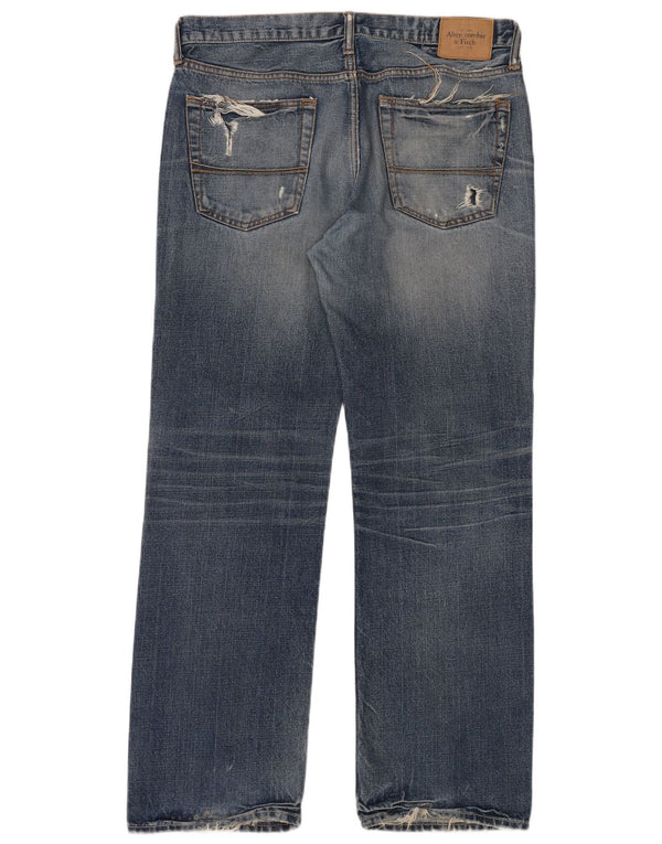 Abercrombie & Fitch Mens Distressed Straight Jeans W36 L32 Blue Cotton