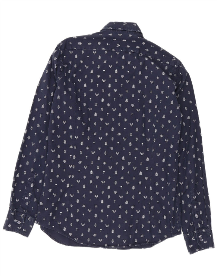 Massimo Dutti Mens Shirt Medium Navy Blue Floral