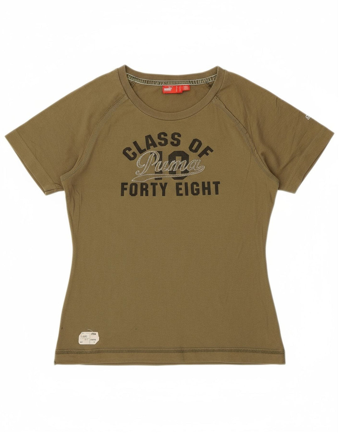 PUMA Womens Graphic T-Shirt Top UK 12 Medium Khaki Cotton