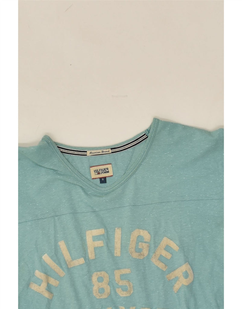 TOMMY HILFIGER Womens Graphic T-Shirt Top UK 10 Small Blue Cotton | Vintage Tommy Hilfiger | Thrift | Second-Hand Tommy Hilfiger | Used Clothing | Messina Hembry 