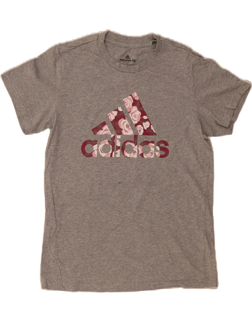 ADIDAS Womens Graphic T-Shirt Top UK 12 Medium Grey Cotton Vintage Adidas and Second-Hand Adidas from Messina Hembry 