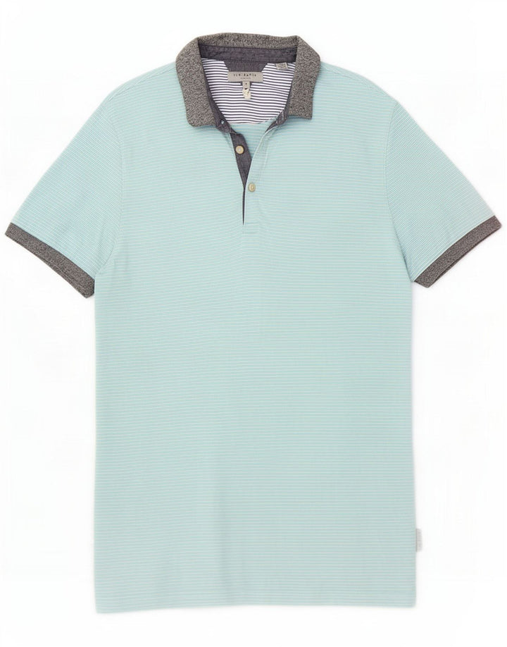 Ted Baker Mens Polo Shirt Size 3 Medium Blue Striped Cotton