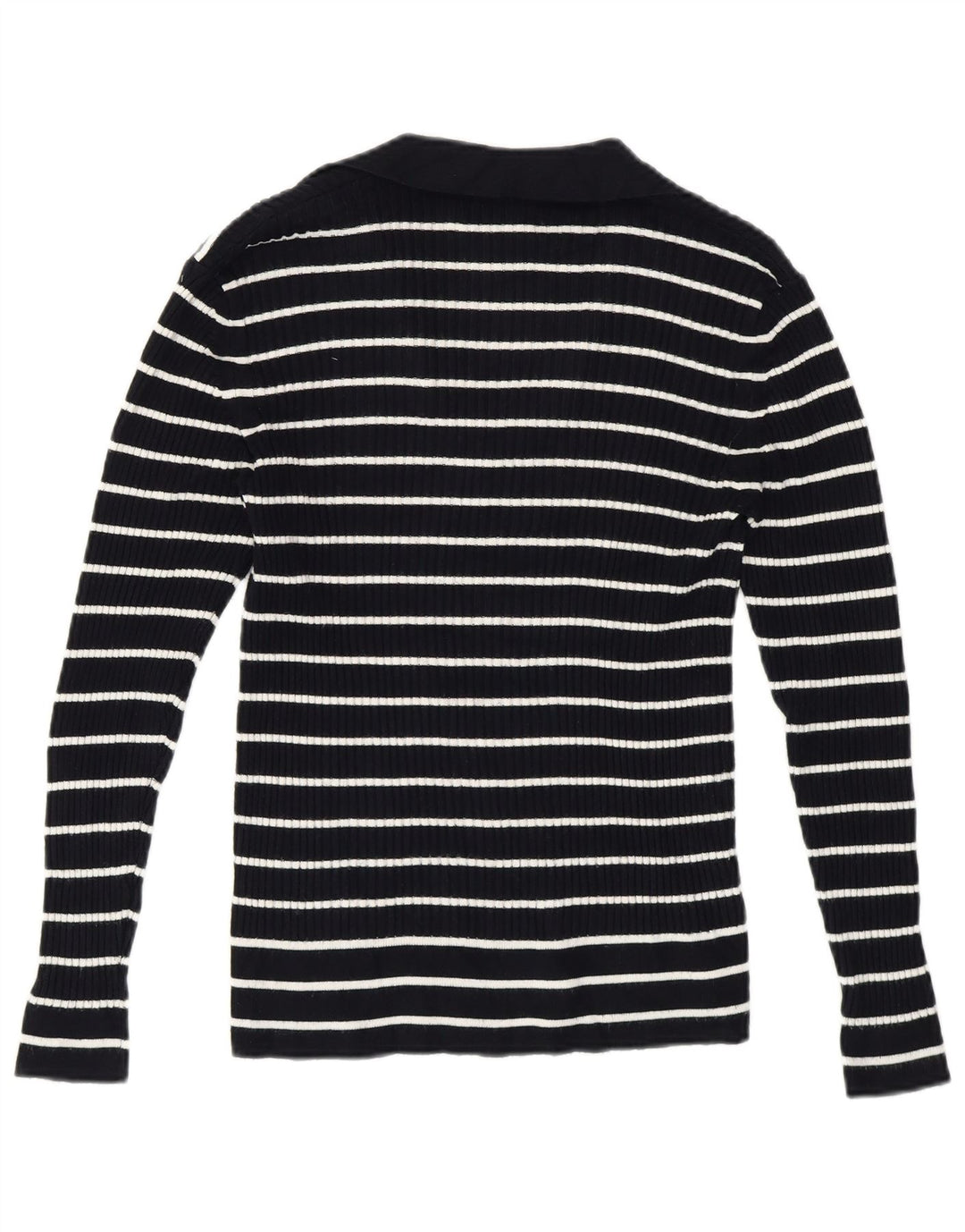 Marks & Spencer Womens Polo Neck Jumper Sweater UK 14 Medium Blue Striped