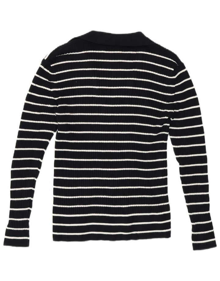 Marks & Spencer Womens Polo Neck Jumper Sweater UK 14 Medium Blue Striped