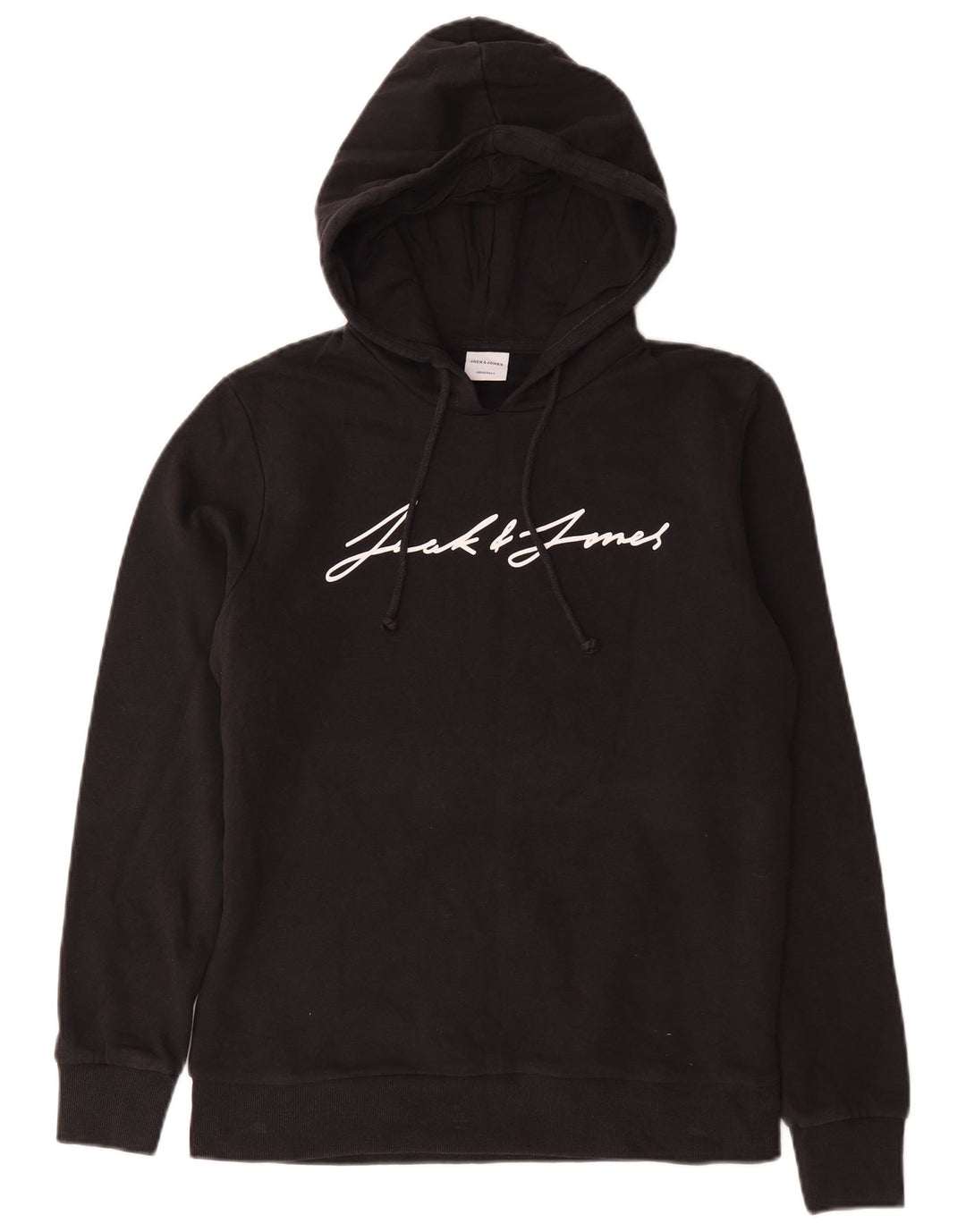 Jack & Jones Mens Graphic Hoodie Jumper Medium Black Cotton