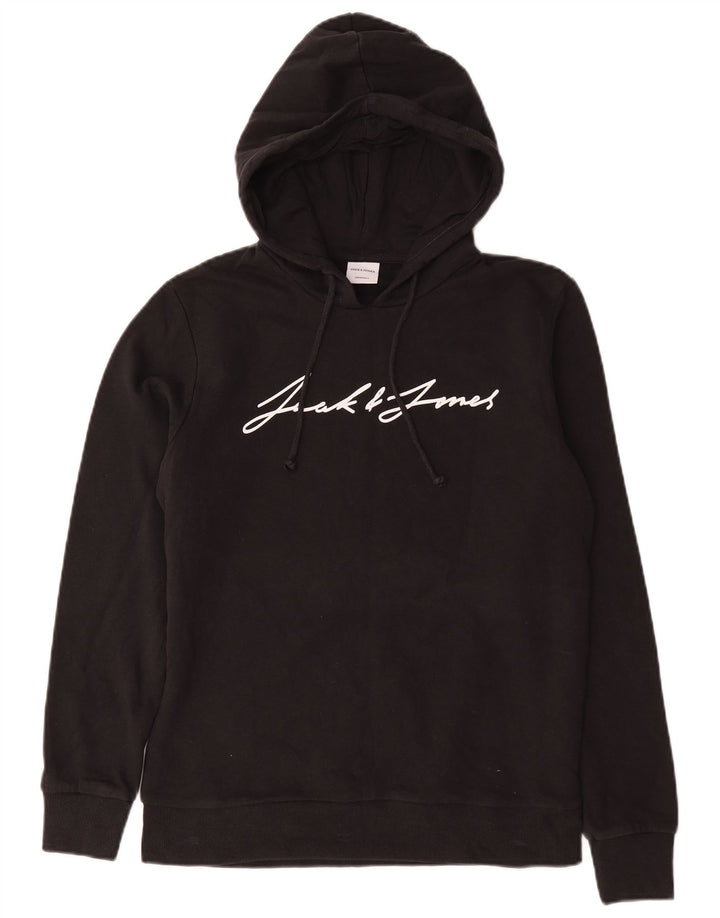 Jack & Jones Mens Graphic Hoodie Jumper Medium Black Cotton