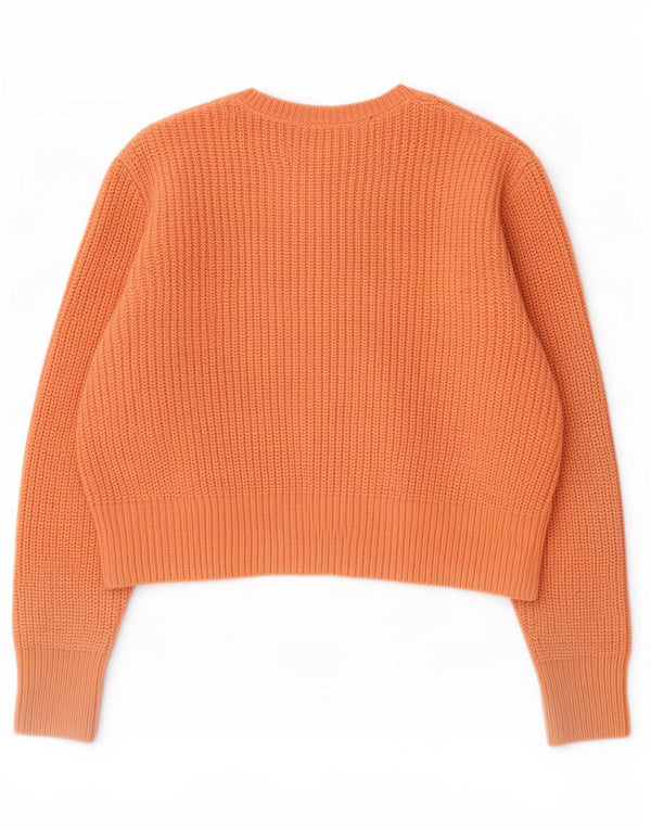 Zara Womens Crop Oversized Crew Neck Jumper Sweater UK 6 XS Orange Acrylic