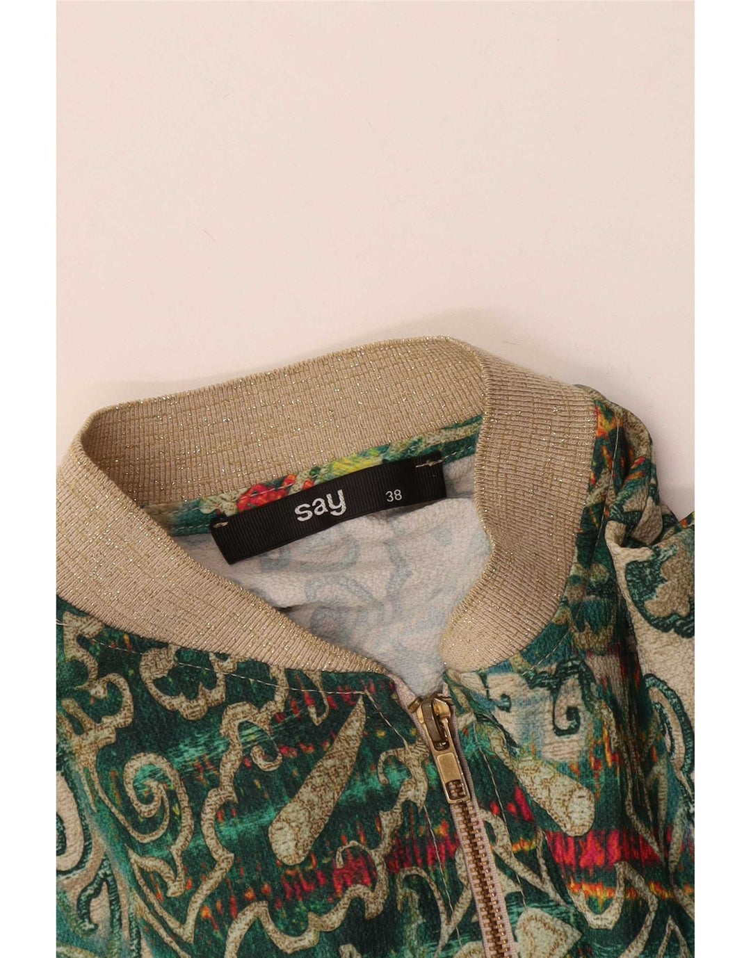 Vintage Womens Bomber Jacket EU 38 Medium Green Paisley