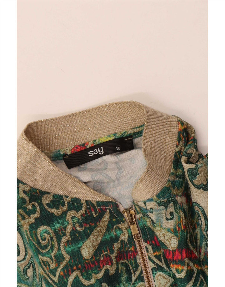 Vintage Womens Bomber Jacket EU 38 Medium Green Paisley