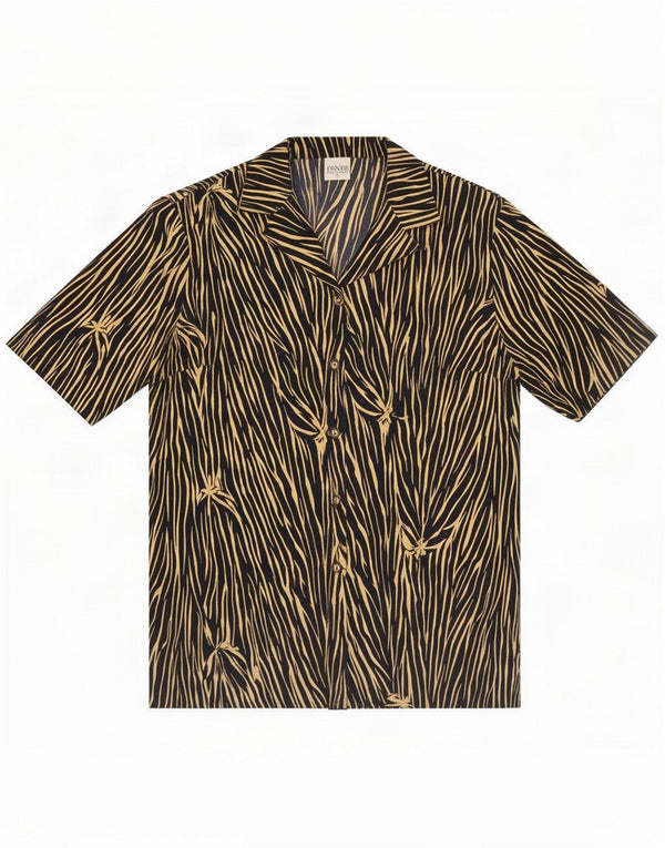 Vintage Womens Short Sleeve Shirt EU 38 Medium Black Animal Print
