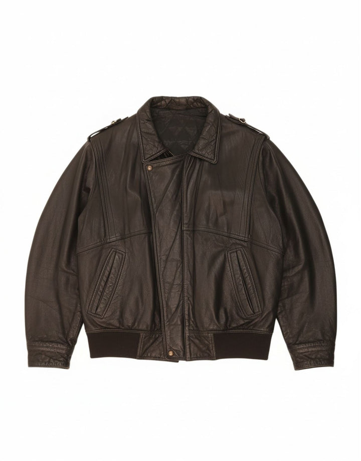 VINTAGE Mens Leather Jacket UK 44 2XL Black Leather