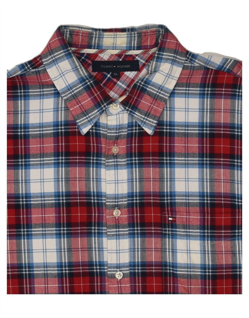 TOMMY HILFIGER Mens Flannel Shirt XL Red Check Cotton | Vintage Tommy Hilfiger | Thrift | Second-Hand Tommy Hilfiger | Used Clothing | Messina Hembry 